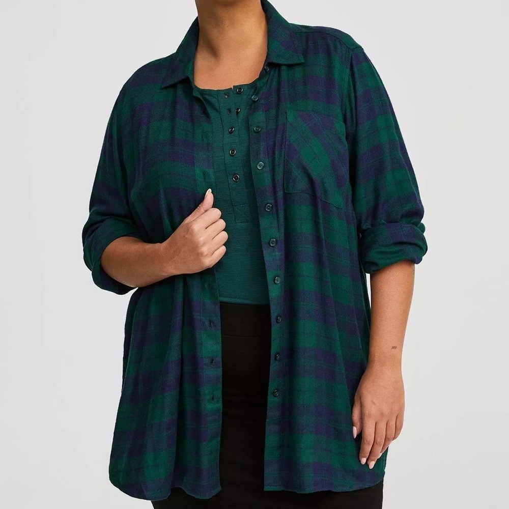Torrid Green Lizzie Flannel Tunic Shirt Size 00 (medium)